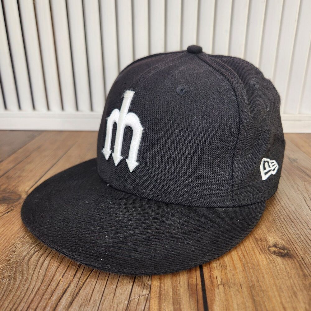 New Era Seattle Mariners Trident Logo 59fifty Size 7 1/4 Baseball Cap Black Hat